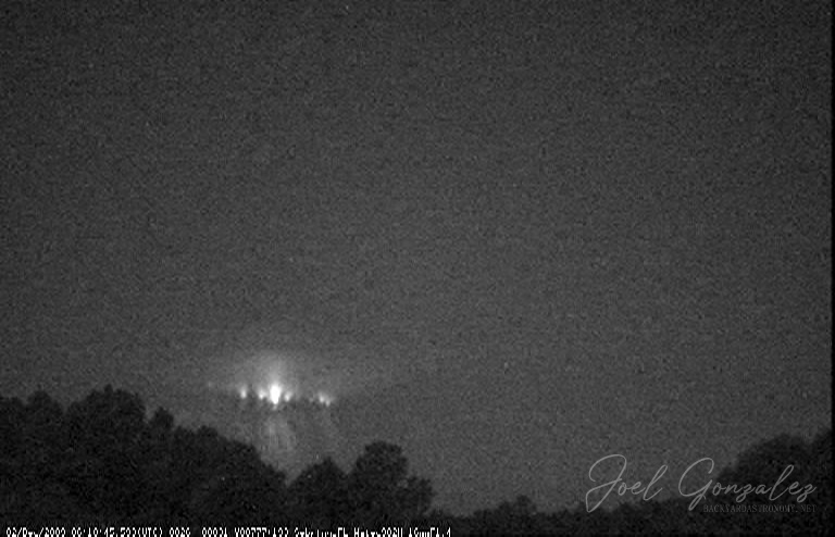 Here is my first jellyfish sprite (and halo) captured on Dec 02, 09 from the same mesoscale convective system over the Gulf of Mexico. This is looking West/North-West and the storm was 360+ miles away. Telescope: - Camera: Watec 902H with 16mm 1:1.4 lens. Filtration used: None · Date/Time 2009:12:03 20:52:52 · Resolution 768 x 494 M20091202_061045_Sebring_FL.jpg